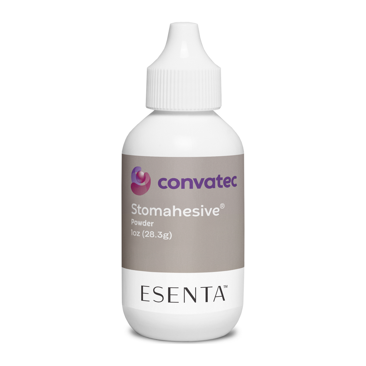 ConvaTec ESENTA Stomahesive Protective Powder, manufacturer model 025510, 1 oz bottle on white.