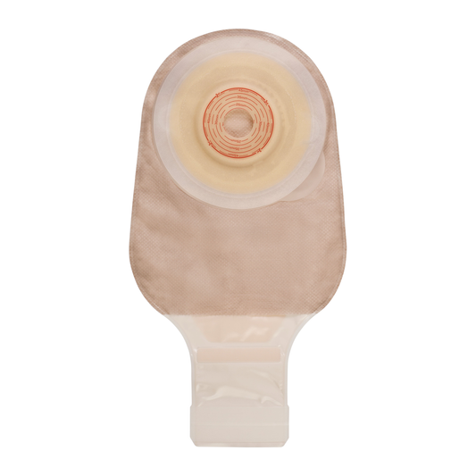 ConvaTec Esteem+ Soft Convex one-piece opaque drainable ostomy pouch with cut-to-fit or pre-cut opening.