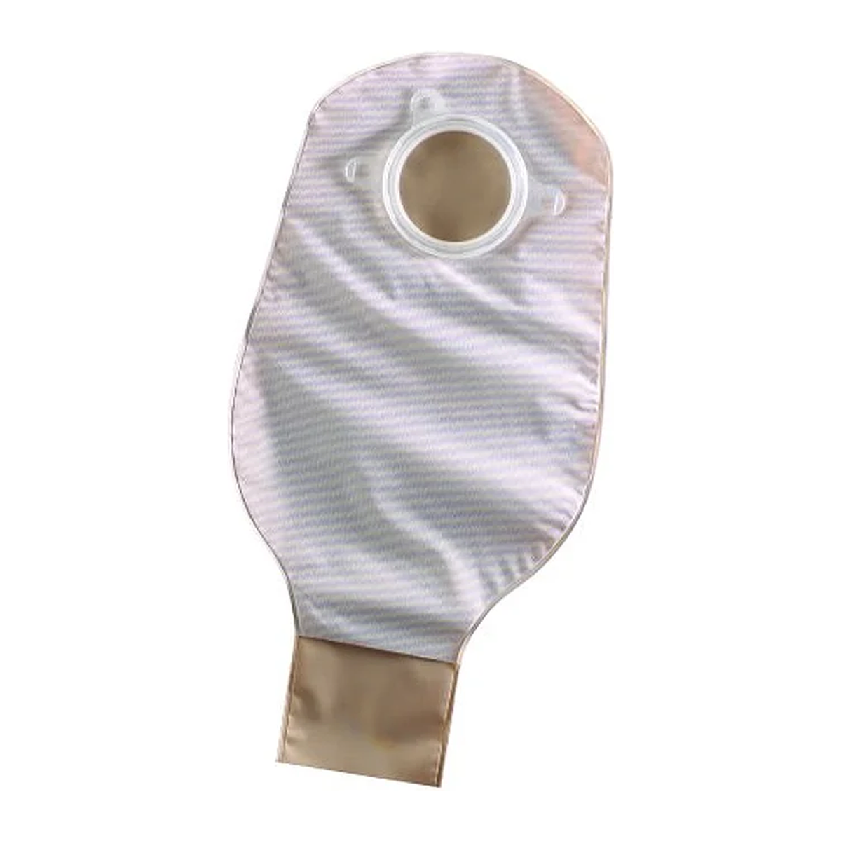 ConvaTec Natura 10 inch opaque two-piece drainable pouch with two-sided comfort panel, no filter, and tail clip.