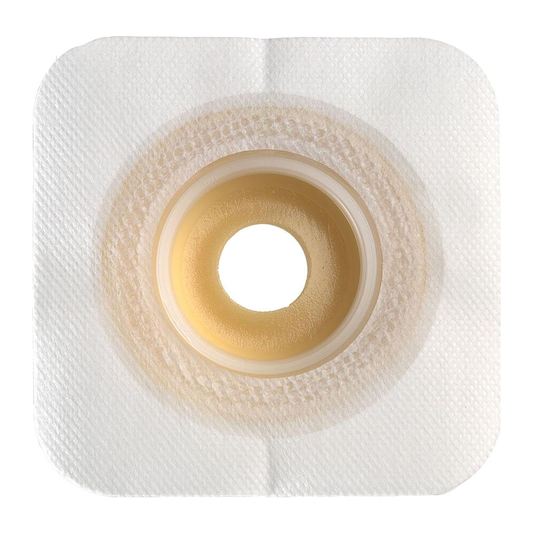 ConvaTec SUR-FIT Natura Durahesive convex moldable skin barrier with white acrylic tape collar; representative view, flange and opening size vary.