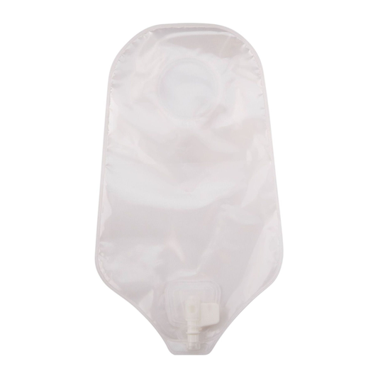 Convatec Natura two-piece urostomy pouch, opaque standard, Accuseal tap; representative view, flange size varies.