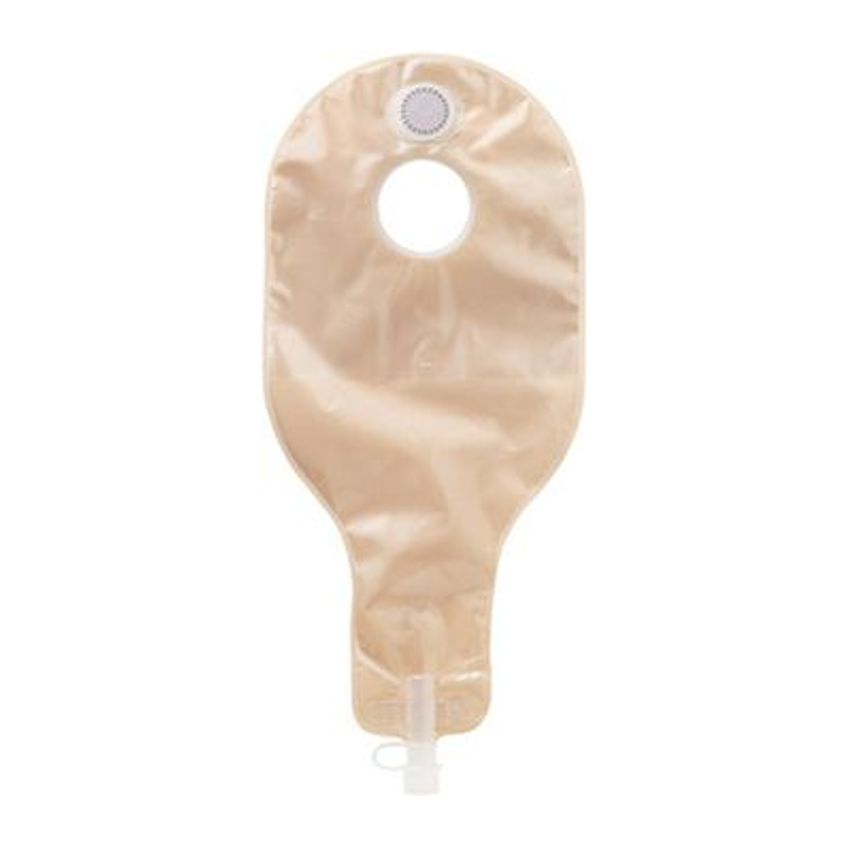 ConvaTec SUR-FIT Natura opaque two-piece 14-inch high-output pouch with filter, anti-reflux valve, and spout/cap; flange size selected by variant.