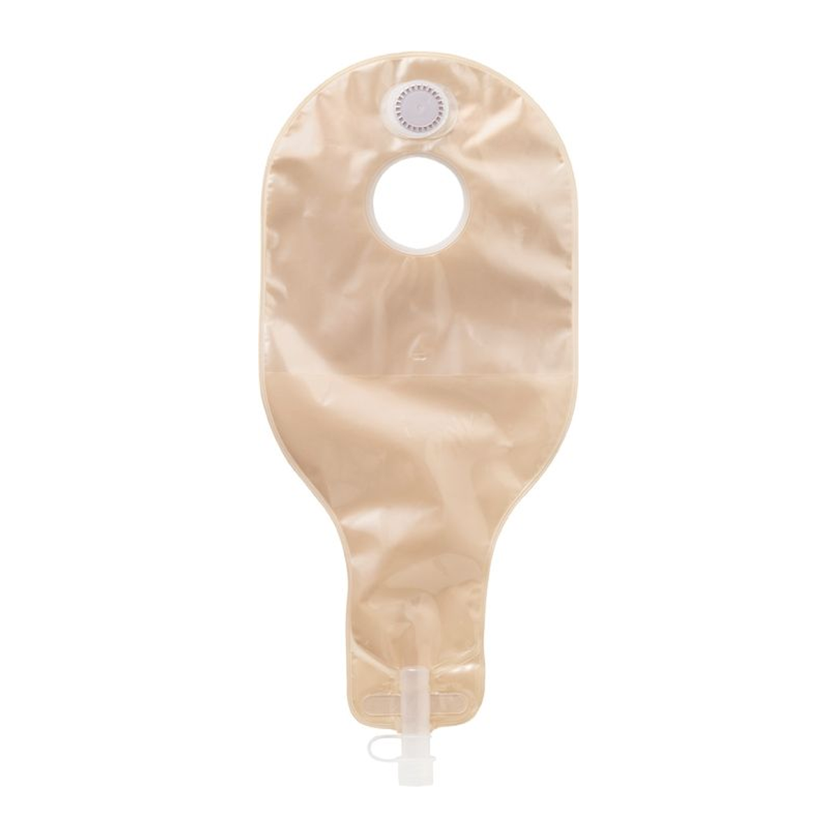 ConvaTec SUR-FIT Natura transparent two-piece 14-inch high-output pouch with filter, anti-reflux valve, and spout/cap; flange size selected by variant.