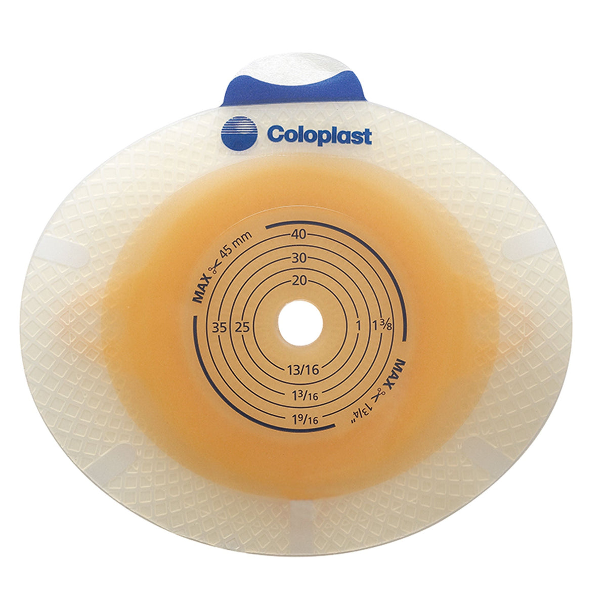 Coloplast SenSura Click flat standard-wear barrier, Red 2" Coupling · 3/8"–1-3/4" Opening, exact Coloplast 10021 product view on white.