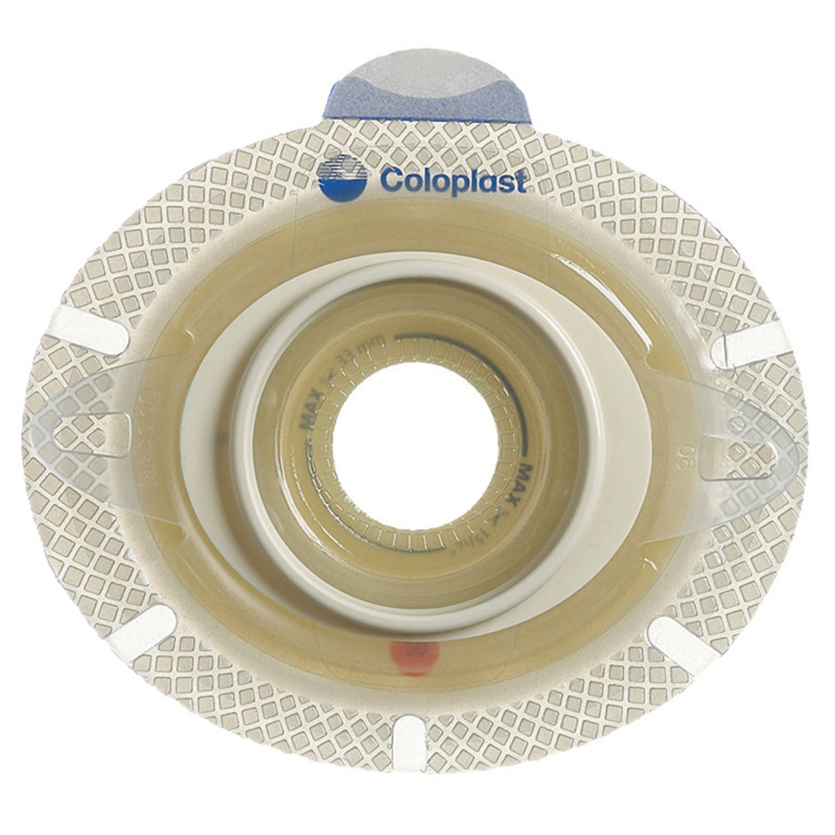 Coloplast SenSura Click Xpro flat extended-wear barrier with 50 mm red coupling, exact CST10025 family view.