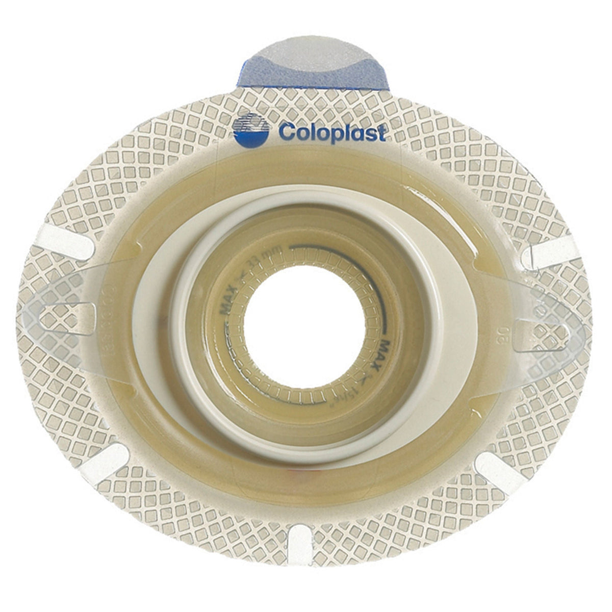 Coloplast SenSura Click Xpro Flat Two-Piece Ostomy Barrier – 2-3/8" Coupling. Exact CST10036 front view on white.