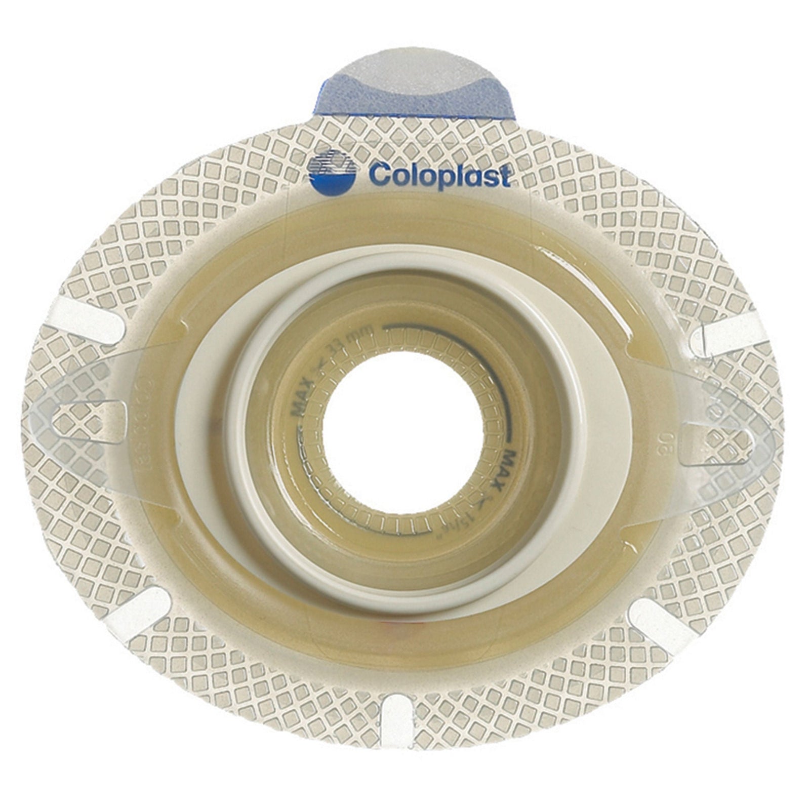 Coloplast SenSura Click Xpro flat extended-wear barrier with 70 mm yellow coupling, exact CST10045 view.