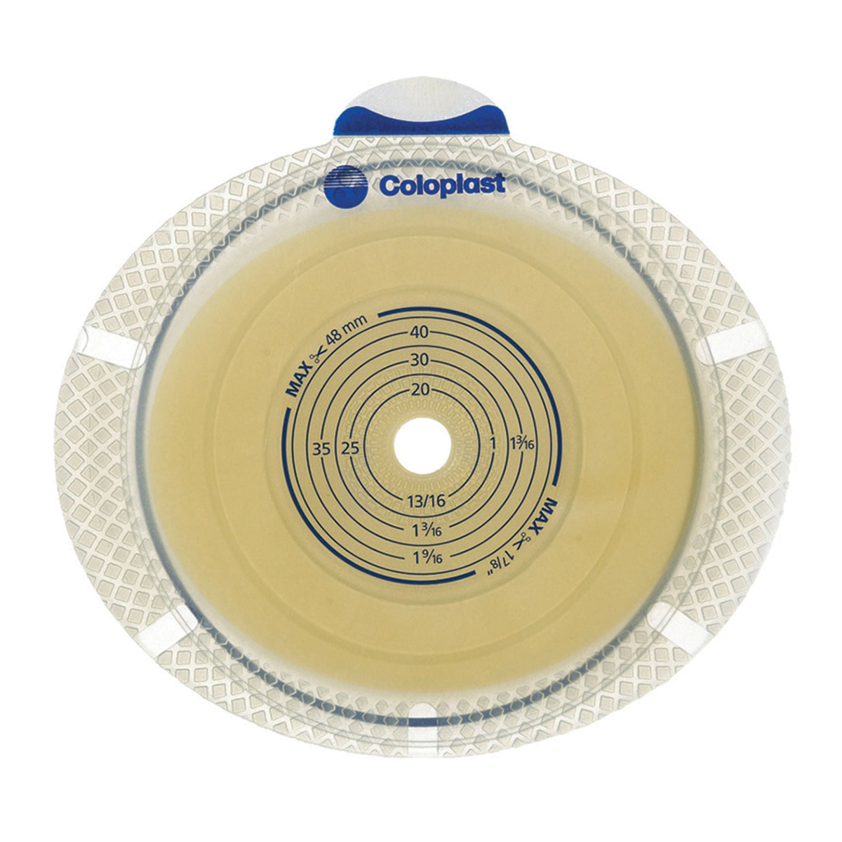 Coloplast SenSura Flex Xpro Two-Piece Flat Cut-to-Fit Ostomy Barrier. Exact CST10104 back view on white.