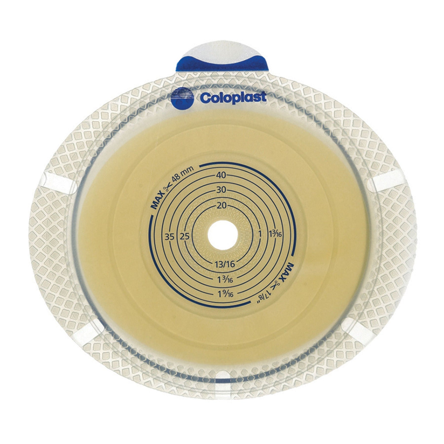 Coloplast SenSura Flex Xpro Two-Piece Flat Cut-to-Fit Ostomy Barrier. Exact CST10104 back view on white.