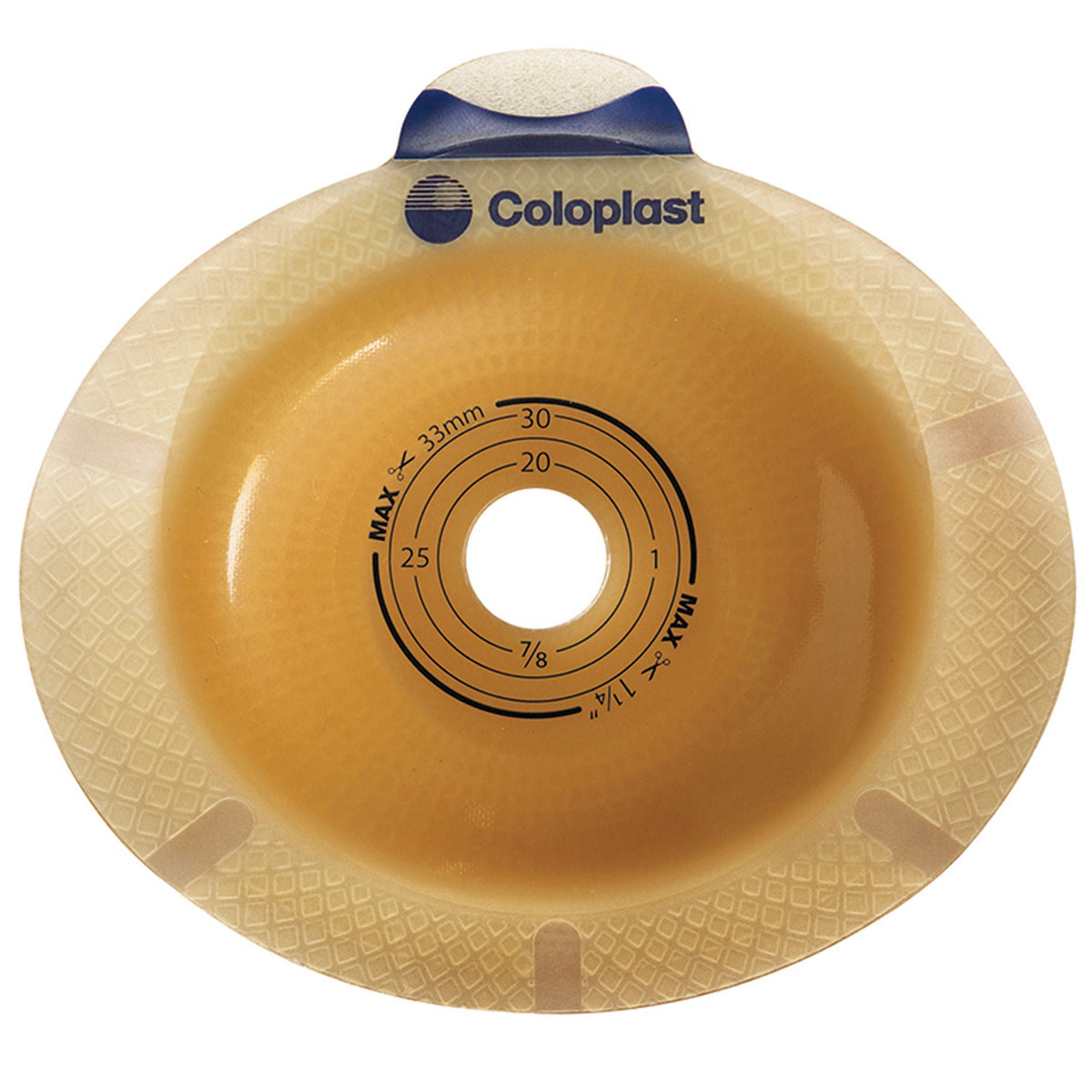 Coloplast SenSura Click Convex Light Standard-Wear Ostomy Barrier, 5/8"-1-5/16" Cut-to-Fit. Exact Coloplast 11021 barrier on white.