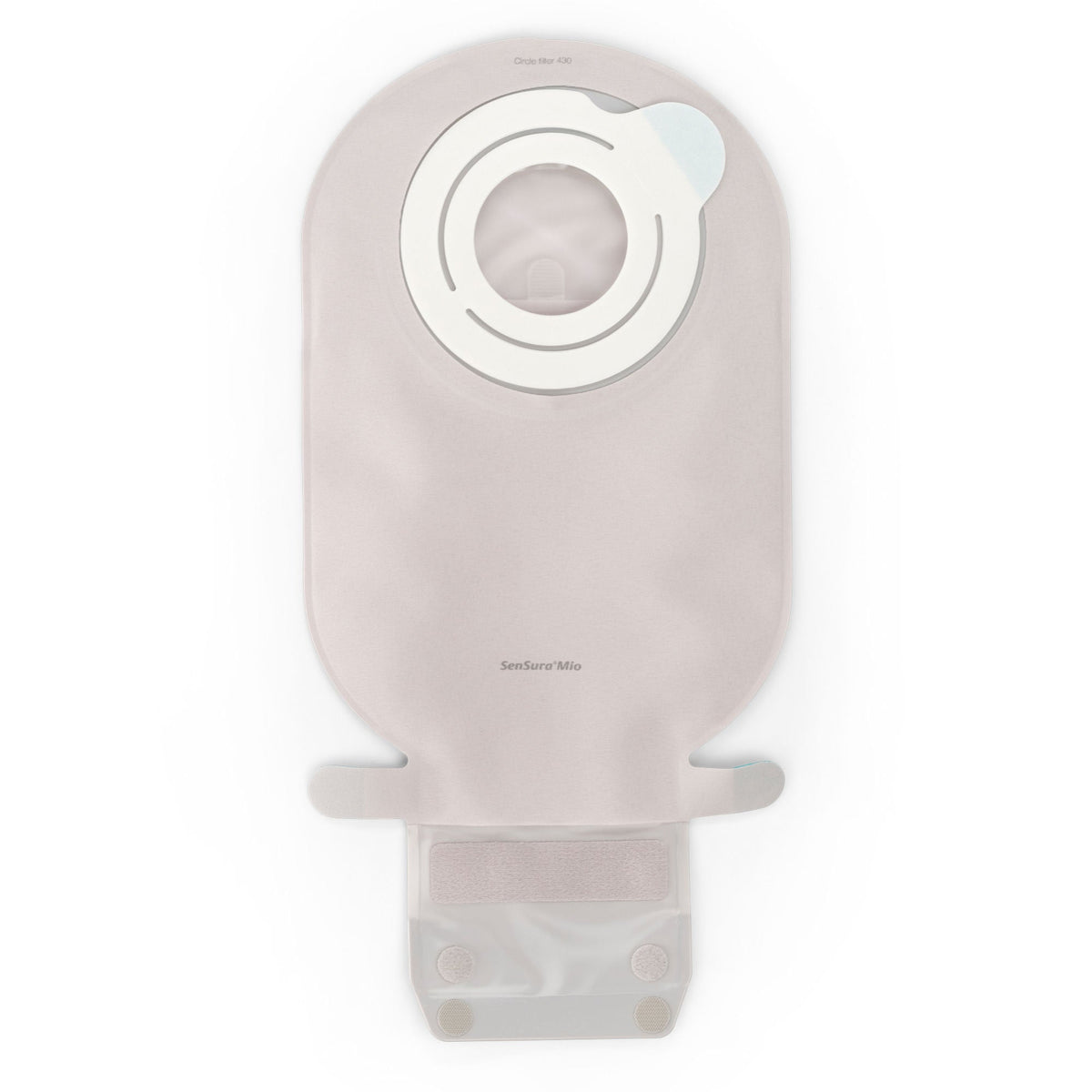 Coloplast SenSura Mio Flex MAXI Two-Piece Drainable Ostomy Pouch – Opaque Gray, Filtered. Exact CST12262 back view on white.