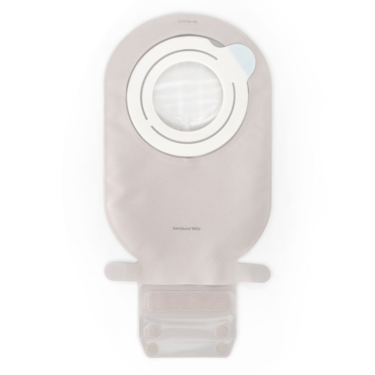 Coloplast SenSura Mio Flex MAXI Two-Piece Drainable Ostomy Pouch – Transparent, Filtered. Exact CST12273 back view on white.