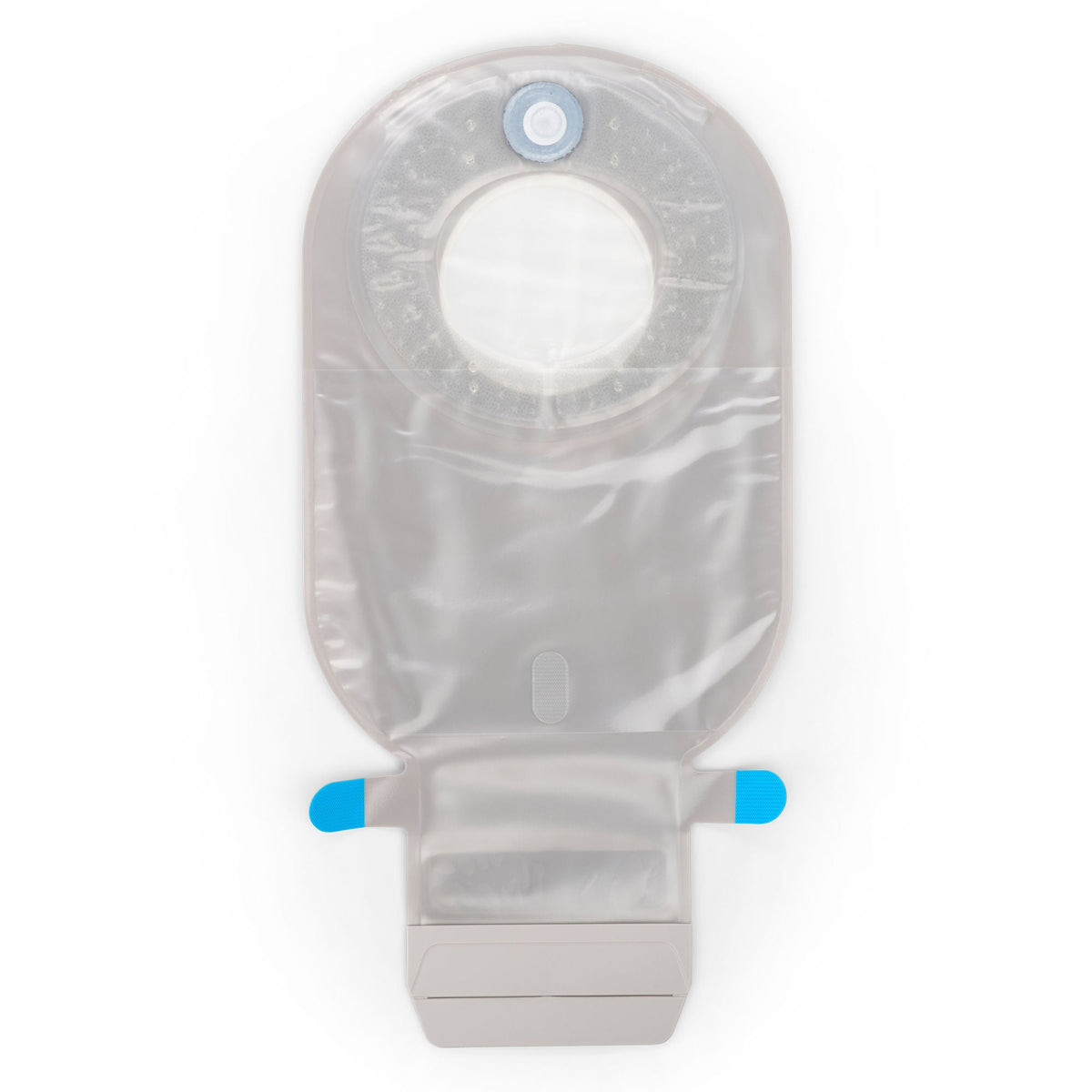 Coloplast SenSura Mio Flex MAXI Two-Piece Drainable Ostomy Pouch – Transparent, Filtered. Exact CST12273 front view on white.