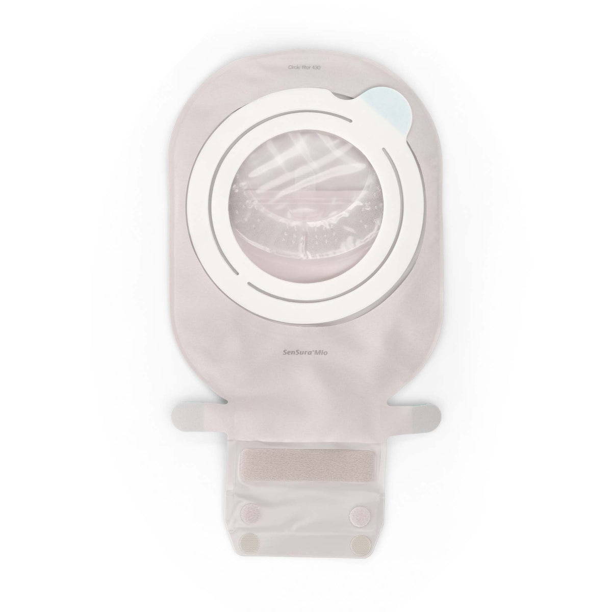 Coloplast SenSura Mio Flex MIDI Two-Piece Drainable Ostomy Pouch – Opaque Gray, Filtered. Exact CST12281 back view on white.