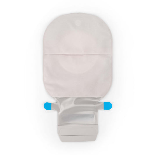 Coloplast SenSura Mio Flex MIDI Two-Piece Drainable Ostomy Pouch – Opaque Gray, Filtered. Exact CST12281 front view on white.