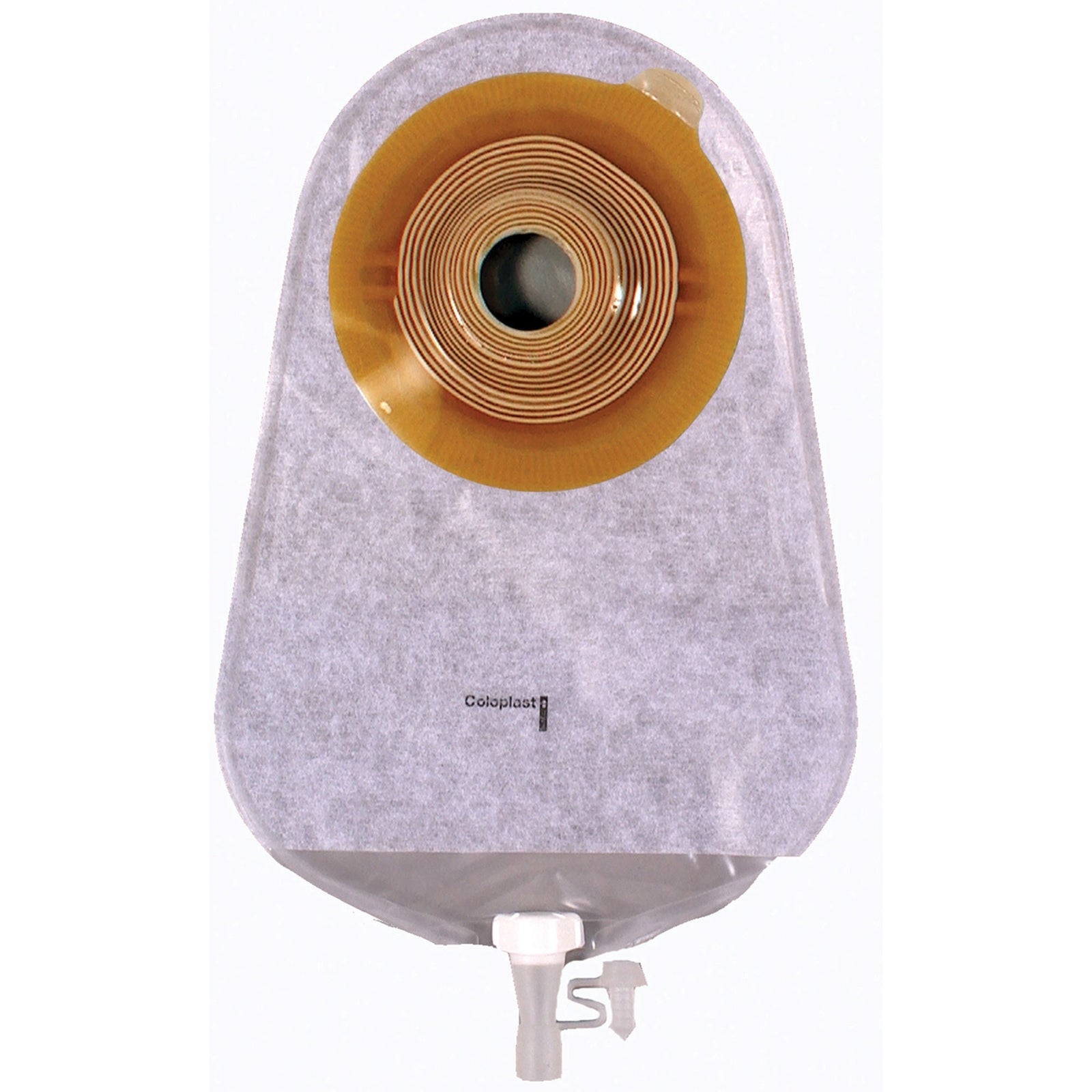 Coloplast Assura Deep Convex MAXI One-Piece Urostomy Pouch – Transparent, Cut-to-Fit. Exact CST12596 back view on white.
