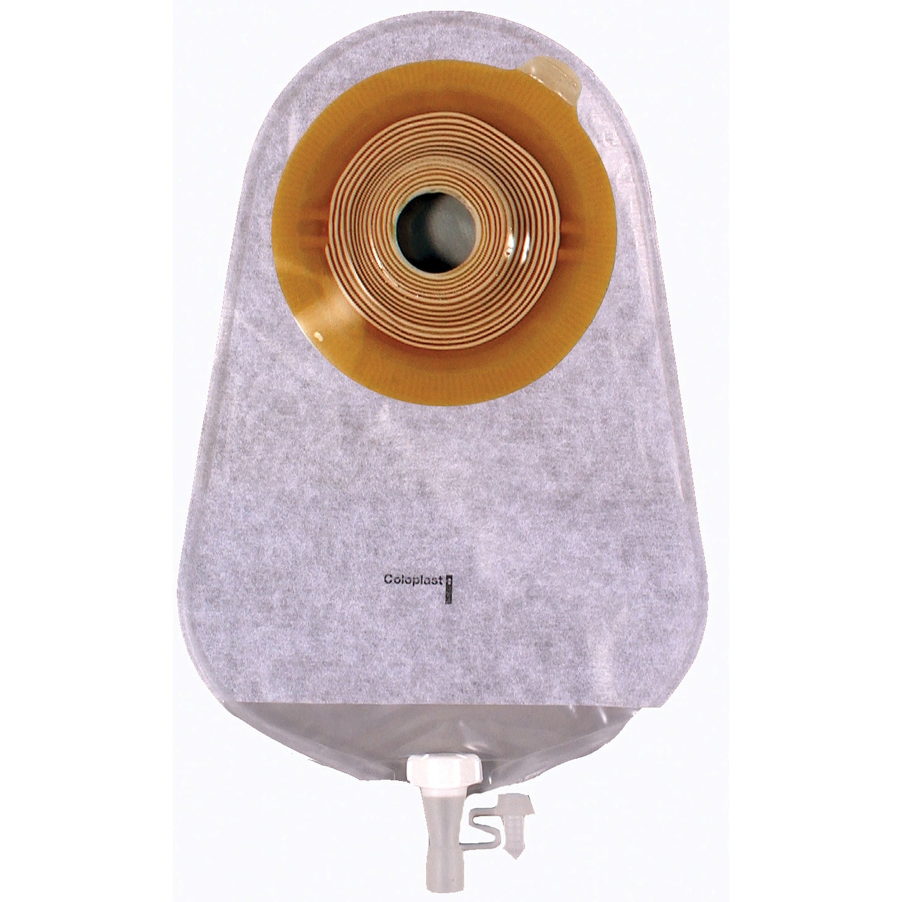 Coloplast Assura Deep Convex MAXI One-Piece Urostomy Pouch – Transparent, Cut-to-Fit. Exact CST12596 back view on white.