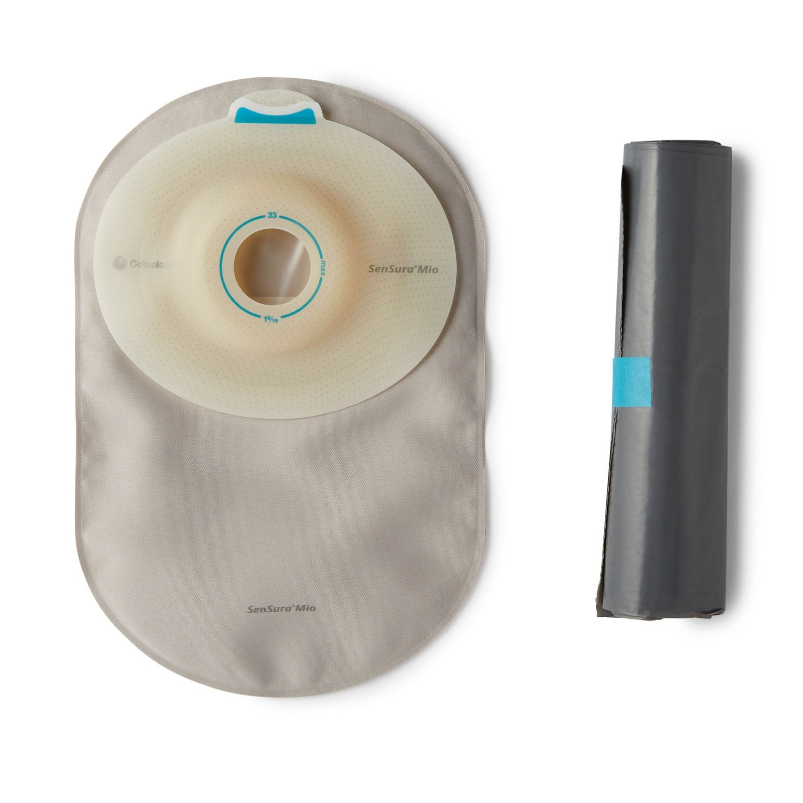 Coloplast SenSura Mio Convex Light MAXI One-Piece Closed Ostomy Pouch – Opaque Gray. Exact CST16330 front view on white.