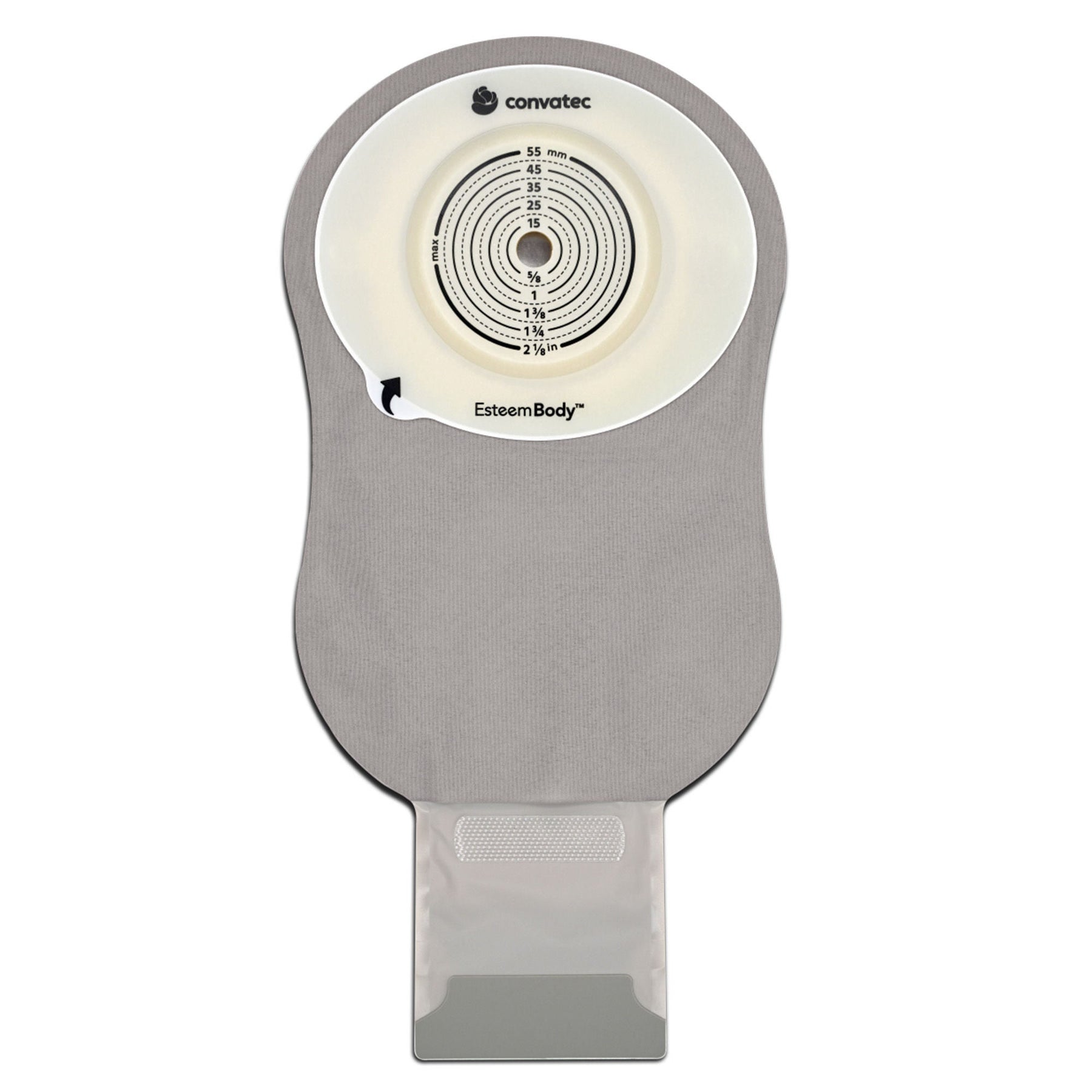 ConvaTec Esteem Body Soft Convex One-Piece Drainable Pouch – Clear, 1/8-Inch Depth. Exact CTE423651 back view on white.