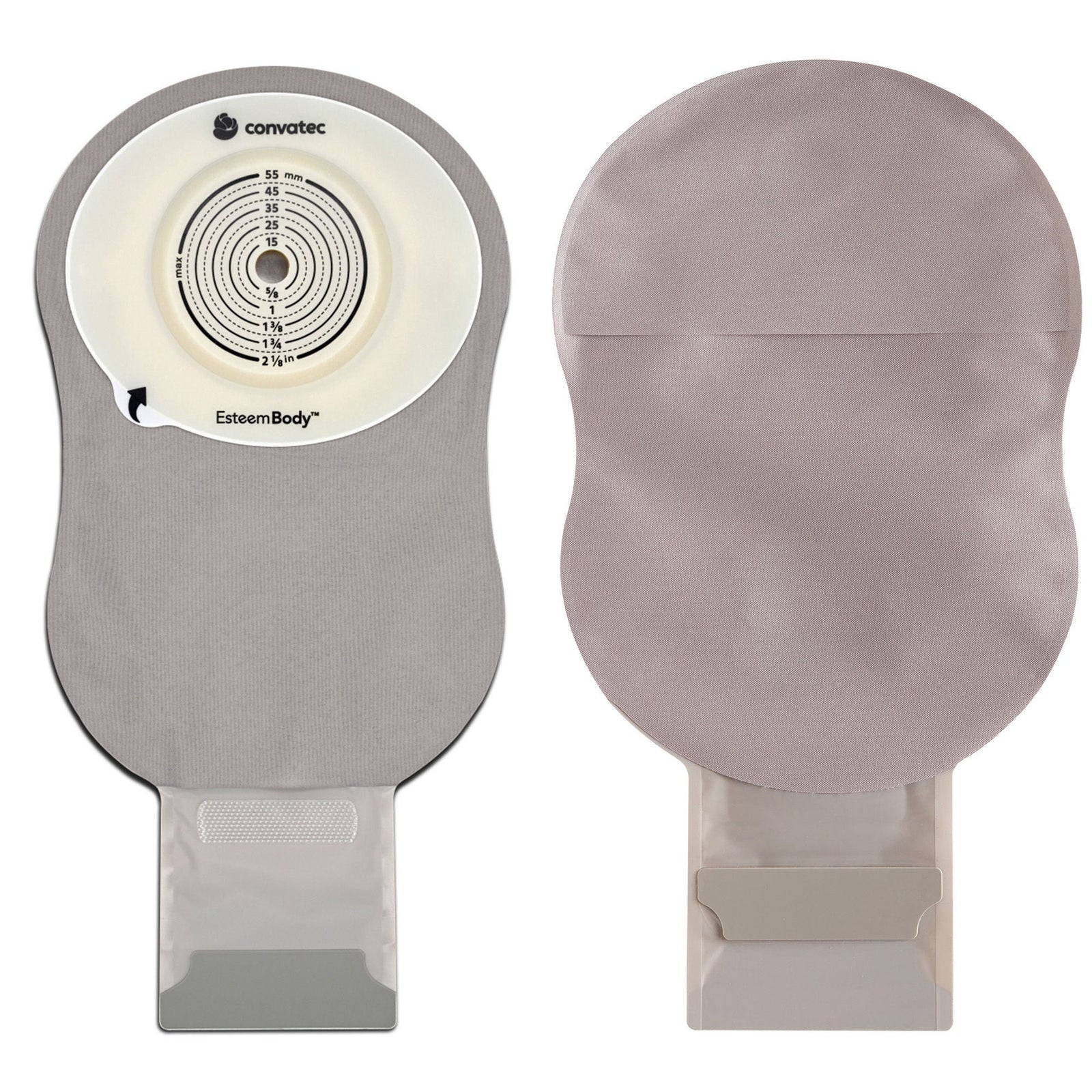 ConvaTec Esteem Body Soft Convex One-Piece Drainable Pouch – Clear, 1/8-Inch Depth. Exact CTE423653 group view on white.