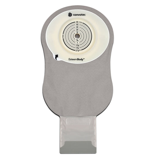 ConvaTec Esteem Body Soft Convex One-Piece Drainable Pouch – Clear, 1/4-Inch Depth. Exact CTE423664 back view on white.