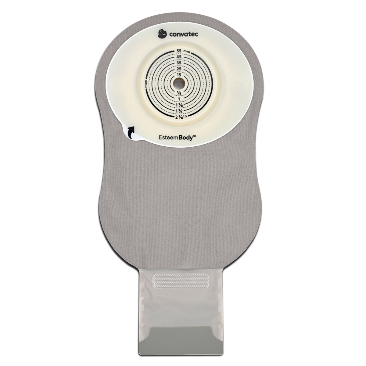 ConvaTec Esteem Body Soft Convex One-Piece Drainable Pouch – Clear, 1/4-Inch Depth. Exact CTE423666 back view on white.