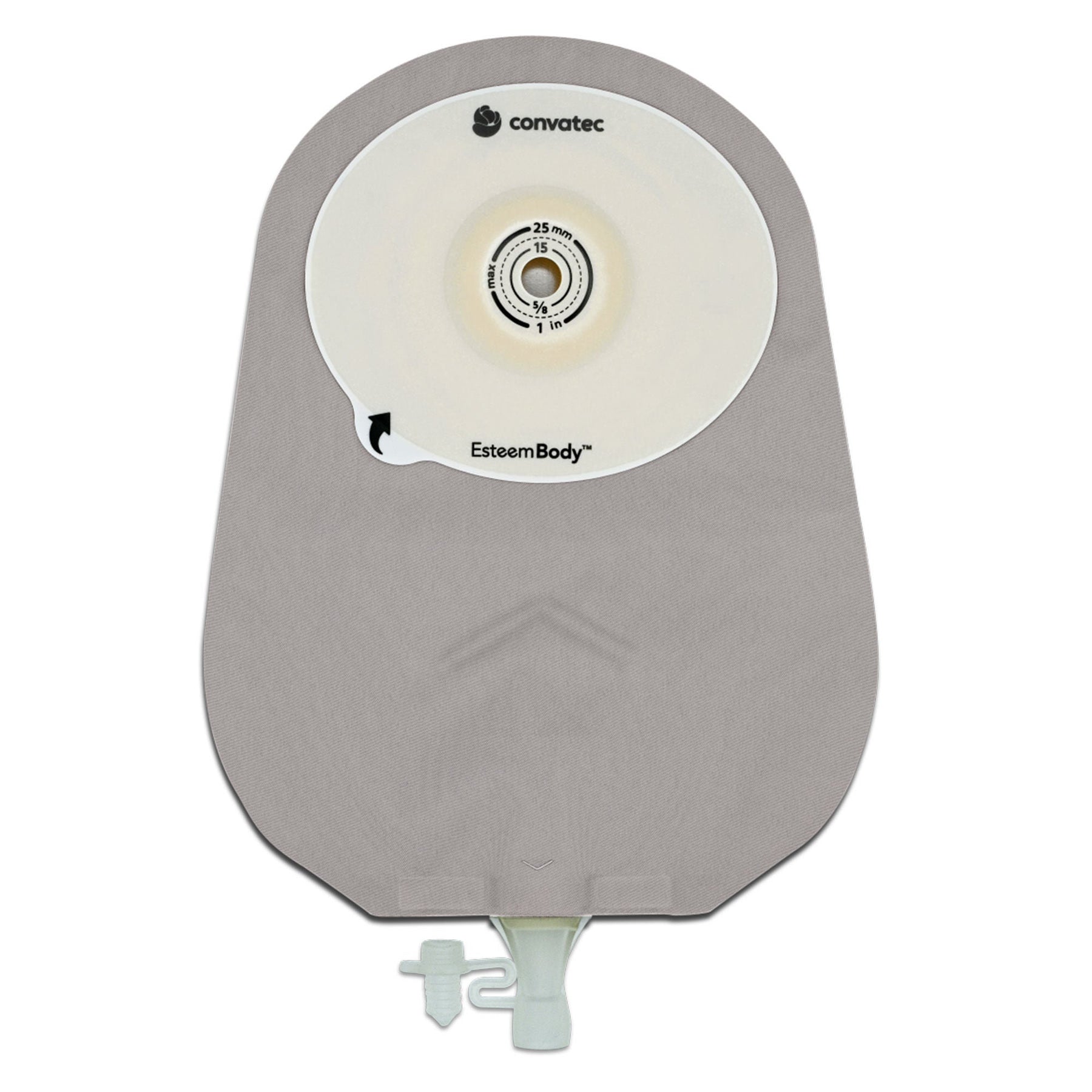 ConvaTec Esteem Body Soft Convex One-Piece Urostomy Pouch – Clear, 1/8-Inch Depth. Exact CTE423712 back view on white.