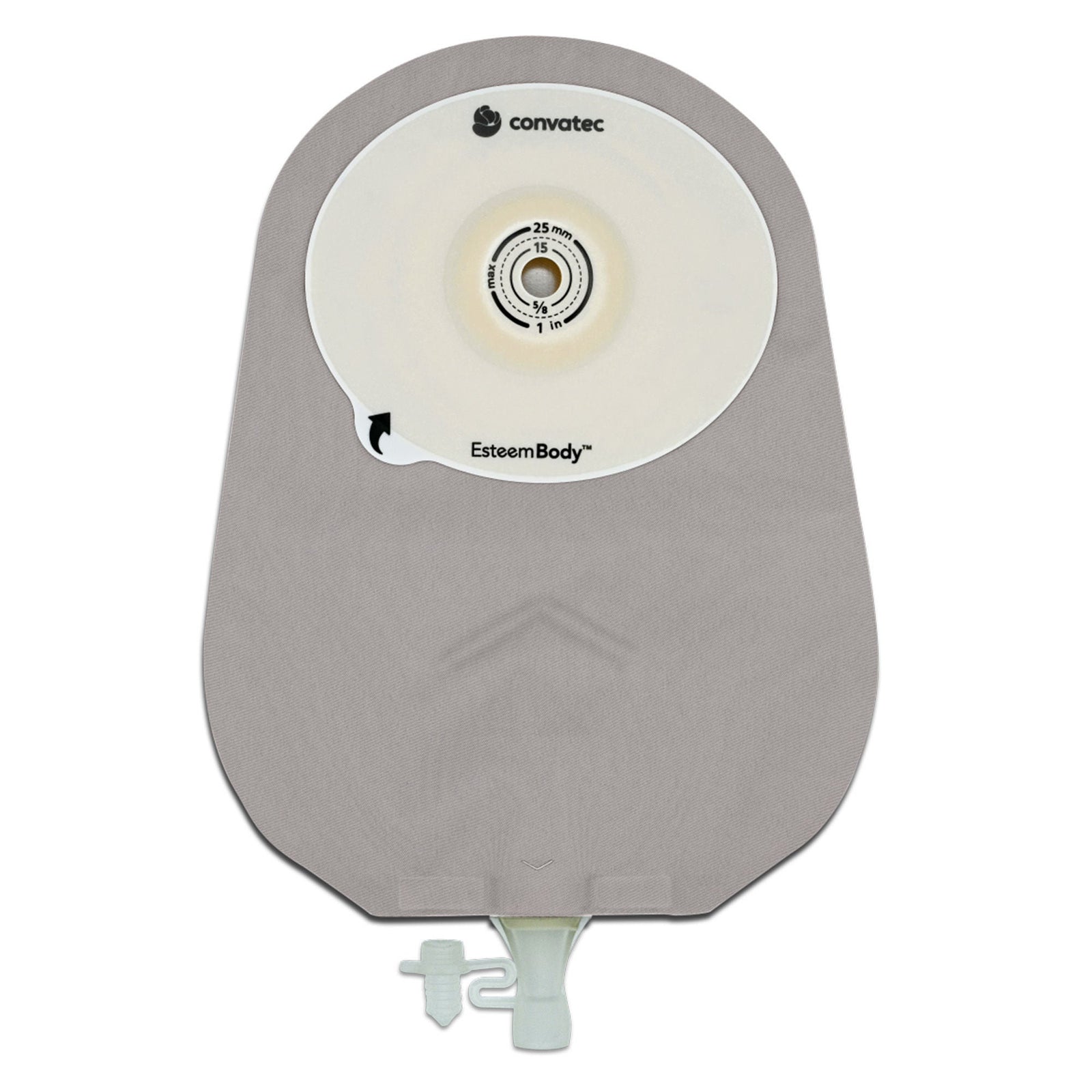 ConvaTec Esteem Body Soft Convex One-Piece Urostomy Pouch – Clear, 1/8-Inch Depth. Exact CTE423716 back view on white.