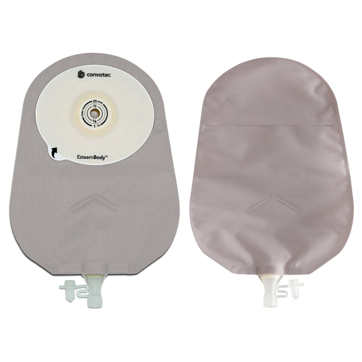 ConvaTec Esteem Body Soft Convex One-Piece Urostomy Pouch – Opaque with Window, 1/4-Inch Depth. Exact CTE423723 group view on white.