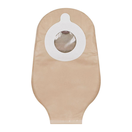 Cymed 51445V two-piece eleven-inch opaque drainable ostomy pouch with filter and Velcro closure.