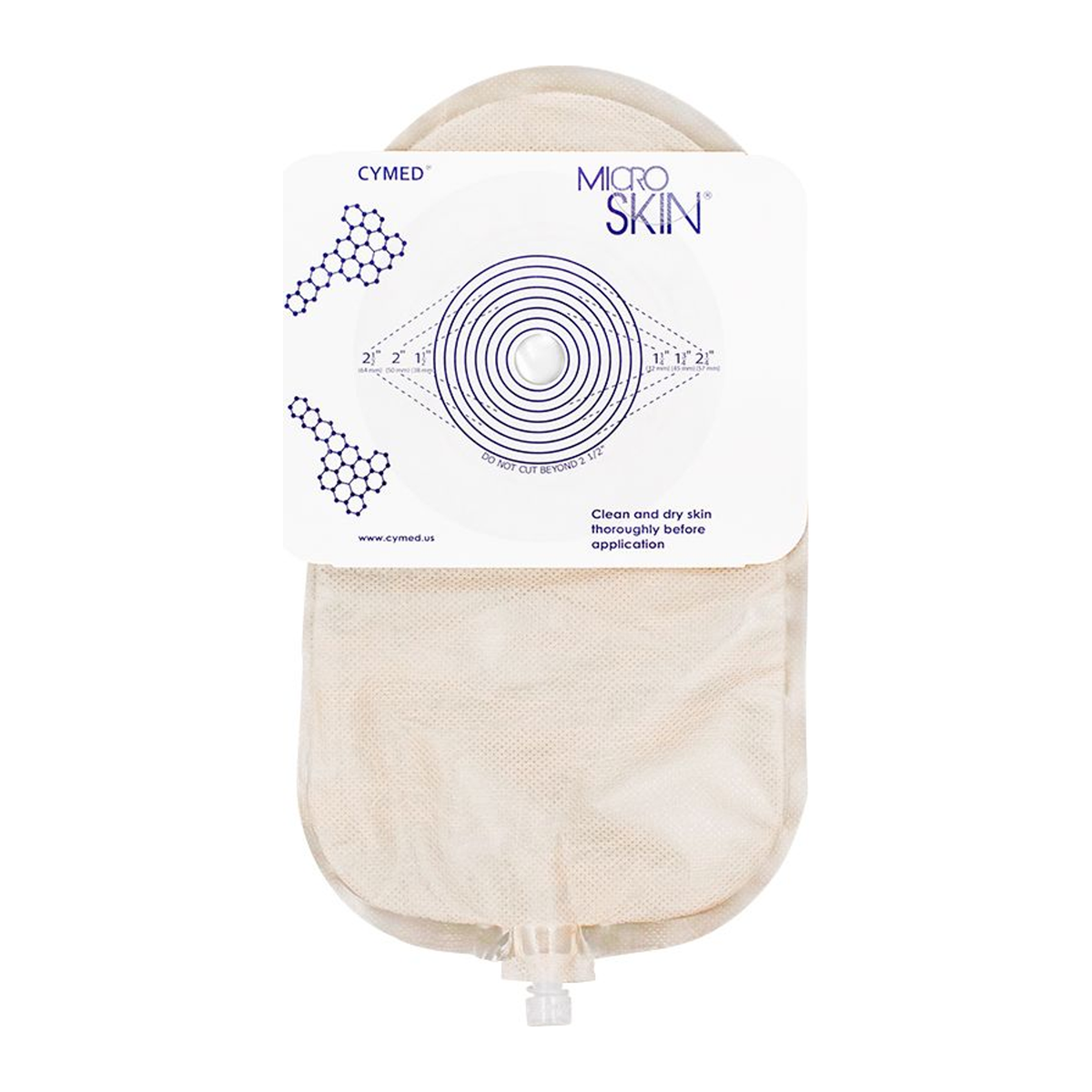 Cymed 86800X clear eleven-inch large-size one-piece urostomy pouch with plain MicroSkin barrier.