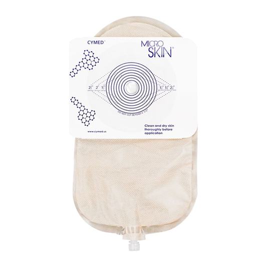 Cymed 86800X clear eleven-inch large-size one-piece urostomy pouch with plain MicroSkin barrier.