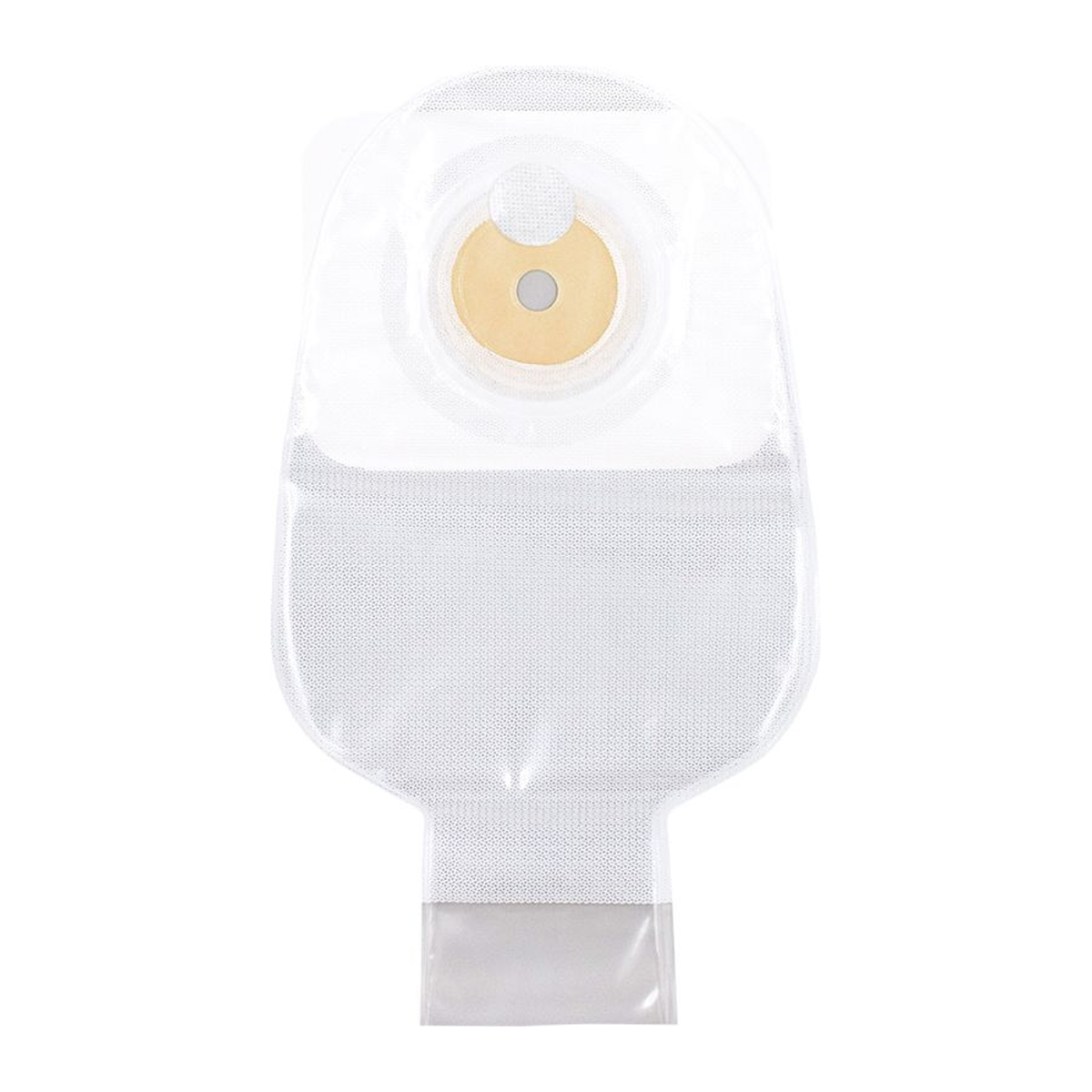 Cymed MicroSkin 11-inch one-piece drainable pouch with filter, clear with thin hydrocolloid washer; exact SRT81300F family image. Opening size varies by selection.