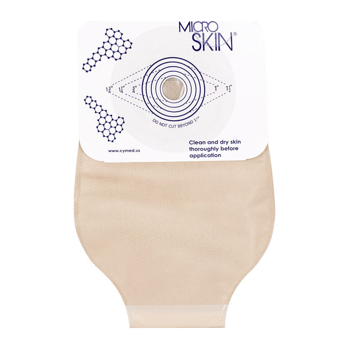 Cymed MicroSkin 11-inch Press n Seal one-piece drainable pouch, opaque with plain barrier; exact SRT81100V product image.