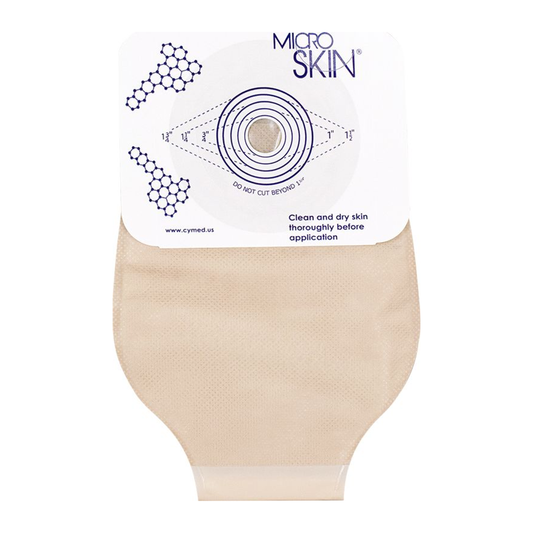 Cymed MicroSkin 11-inch Press n Seal one-piece drainable pouch, opaque with plain barrier; exact SRT81100V product image.