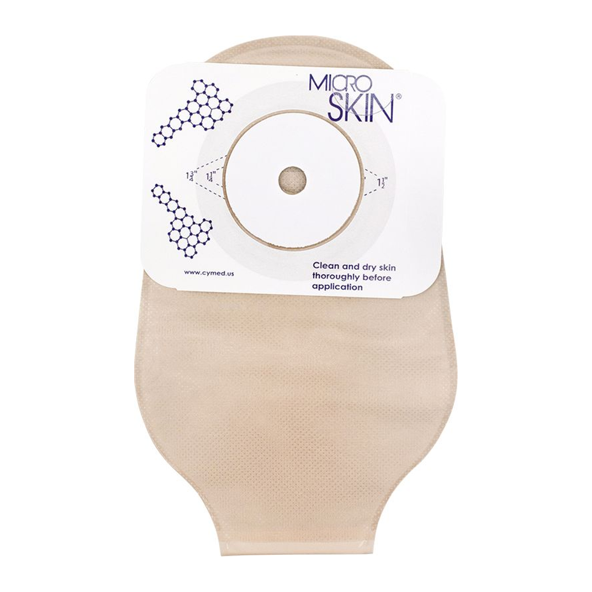 Cymed MicroSkin 11-inch Press n Seal one-piece drainable pouch, opaque with thin hydrocolloid washer and no filter; exact SRT81300V family image. Opening size varies by selection.