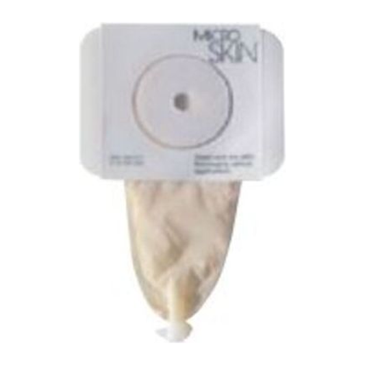 Cymed pediatric one-piece seven-inch urostomy and fistula pouch with drainage adapter.