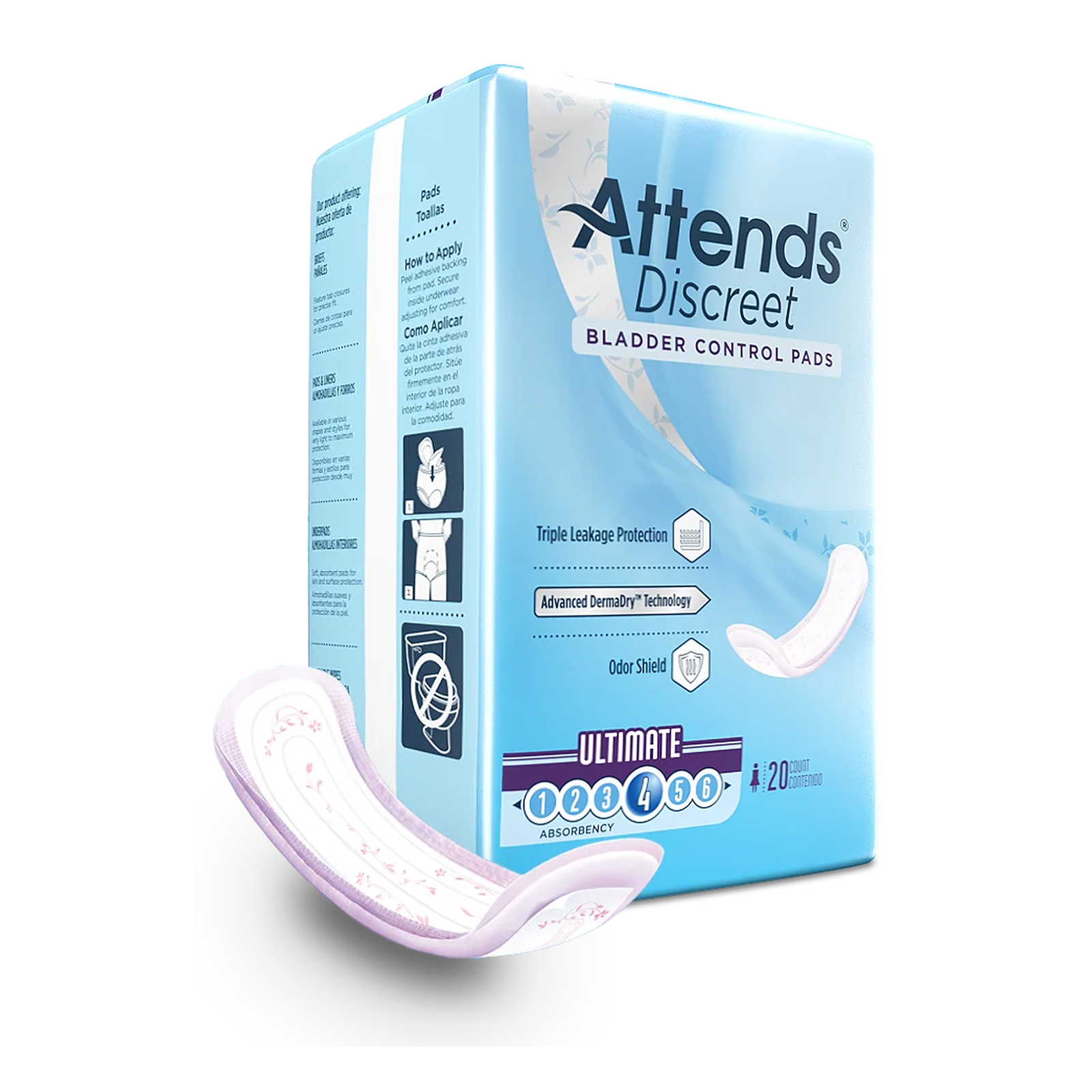 Attends Attends Discreet Bladder Control Pads (DPCADPULT, DPCADPMAL) on a white background