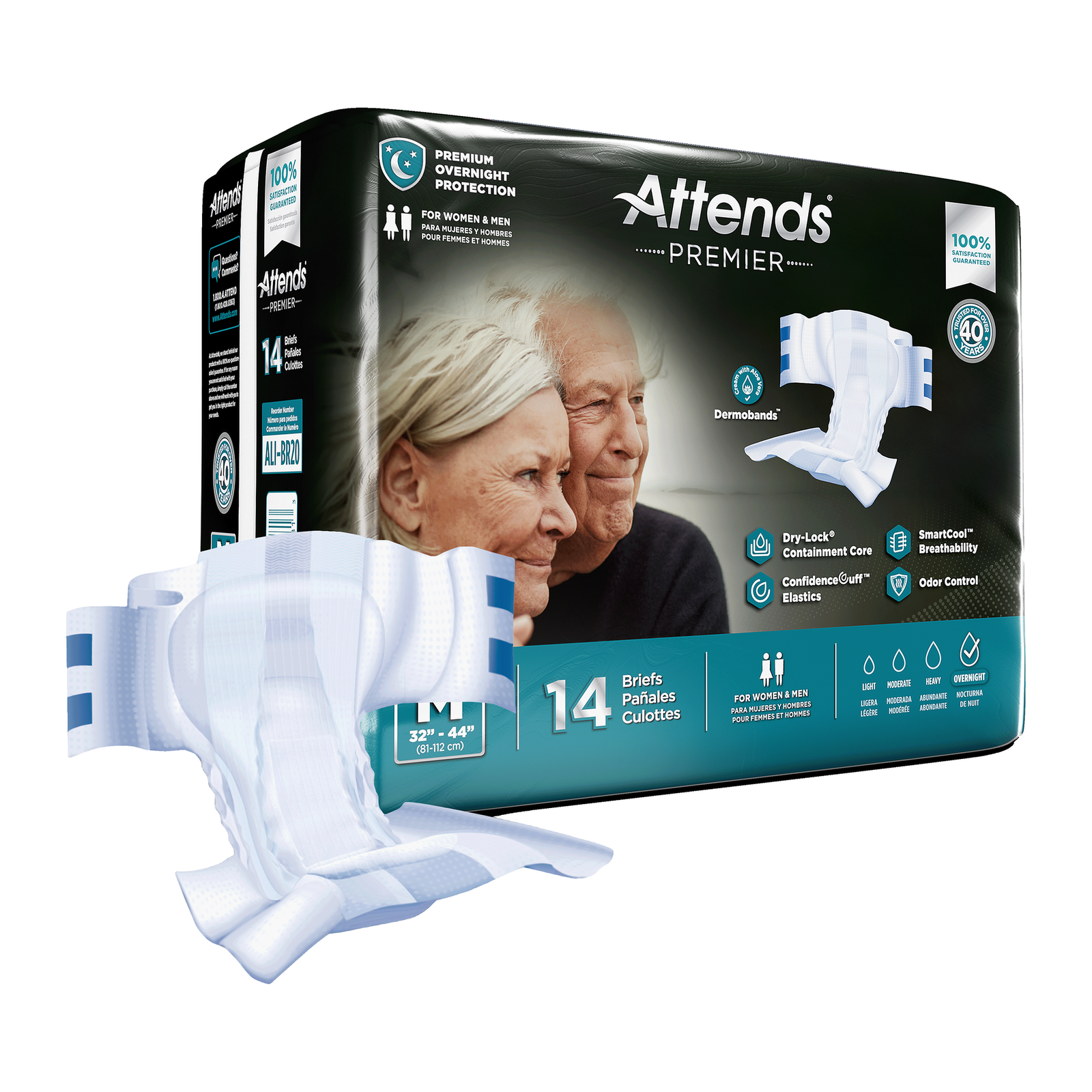 Attends Premier Briefs package and product on a white background