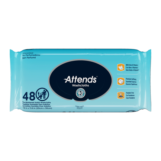 Attends Unscented Washcloths 48-count package on a white background