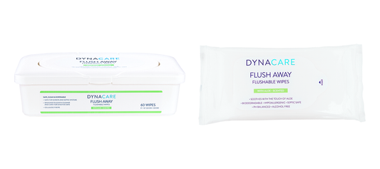 DynaCare Flush Away flushable wipes, 1321 tub and 1322 soft pack