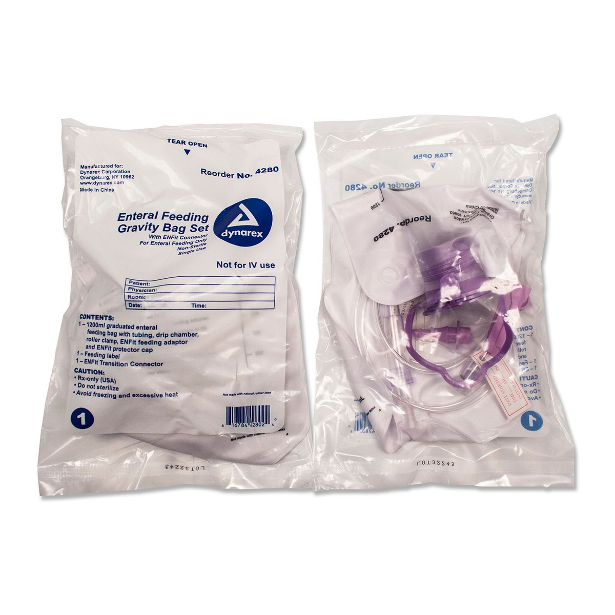 Dynarex 4280 enteral feeding gravity bag set with ENFit connector