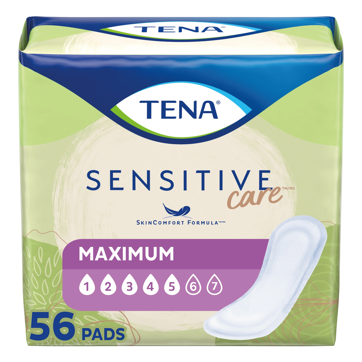 Tena TENA Sensitive Care Incontinence Control Pad for Women, Maximum Absorbency (ENA54267, ENA54295) on a white background