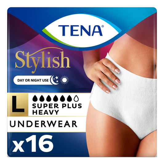 Tena TENA Stylish Super Plus Incontinence Pull-Up Underwear for Women, Heavy Absorbency (ENA54285, ENA54286) on a white background