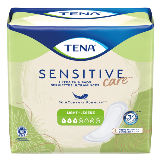 Tena TENA Sensitive Care Ultra Thin Incontinence Control Pads for Women, Light Absorbency (ENA54344, ENA54358) on a white background