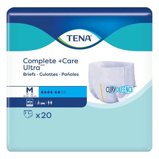 Tena TENA Complete +Care Ultra Adult Disposable Briefs with Tabs, Moderate Absorbency (ENA67450, ENA67460) on a white background