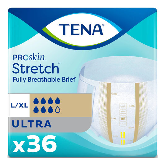 Tena TENA ProSkin Stretch Ultra Adult Incontinence Briefs, Heavy Absorbency (ENA67802, ENA67803) on a white background