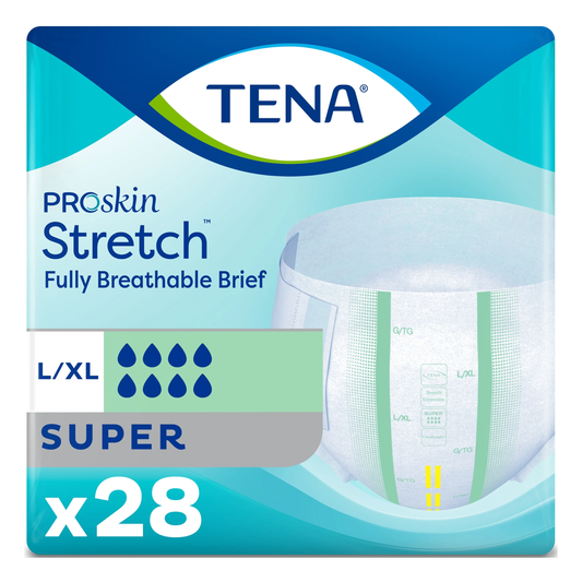 Tena TENA ProSkin Stretch Super Incontinence Brief, Heavy Absorbency (ENA67902, ENA67903) on a white background