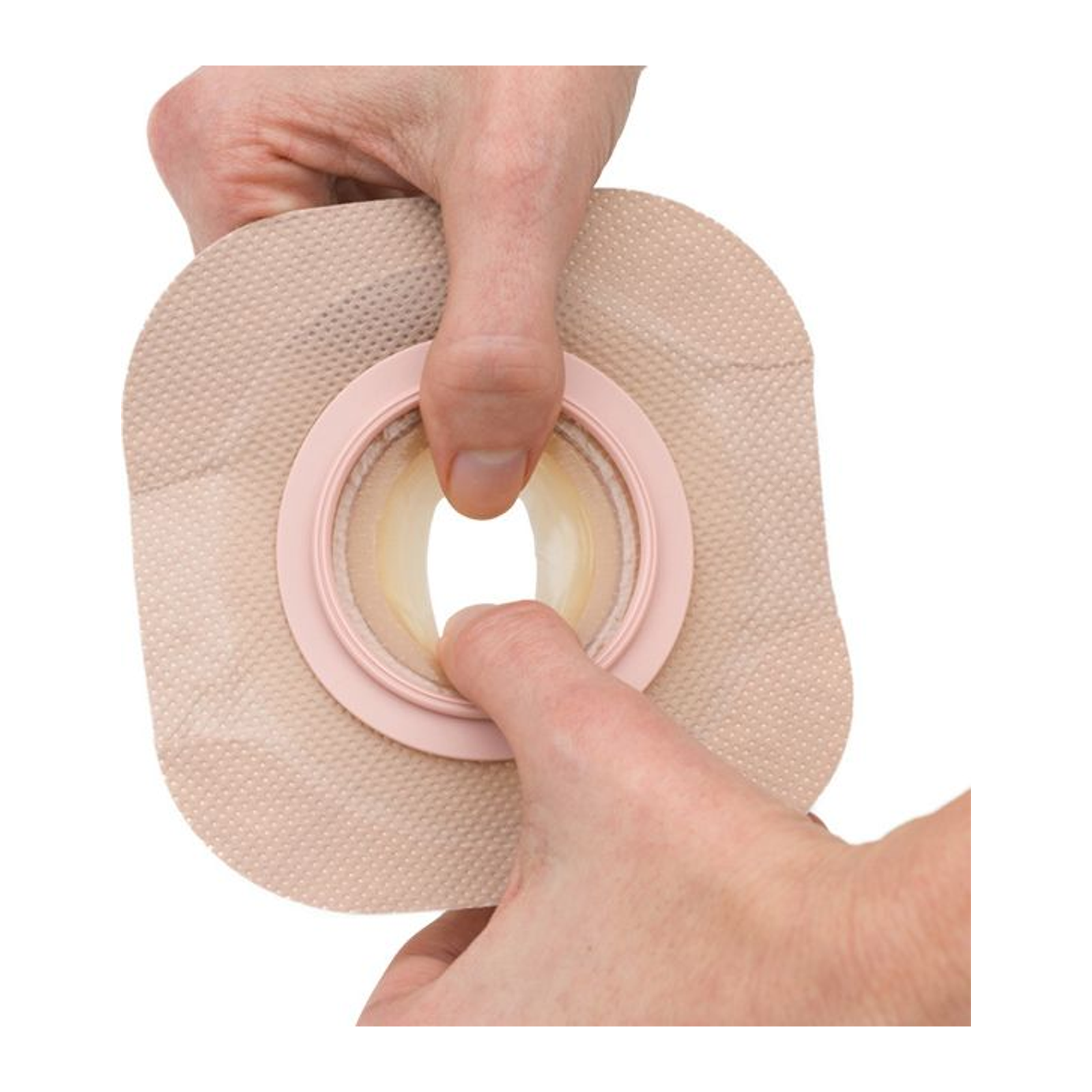 Hands shaping a Hollister New Image FormaFlex skin barrier opening
