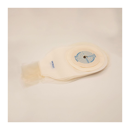 Fortis Entrust extended-wear one-piece drainable pouch, transparent with clip closure and charcoal filter; exact FTS1200X product image.